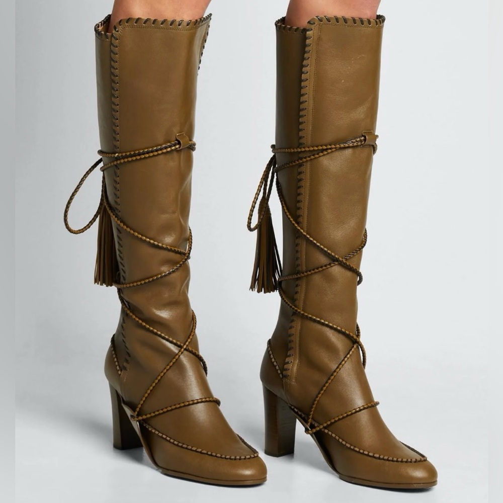 Ulla Johnson Brown Heeled Boots with Lace-Up Design